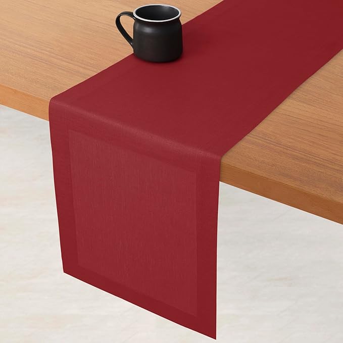 D'Moksha Homes Linen Red Table Runner 90 Inches Long - 100% Pure Linen 14 x 90 Inch Table Runner for Dining, Valentines, Holiday - Machine Washable