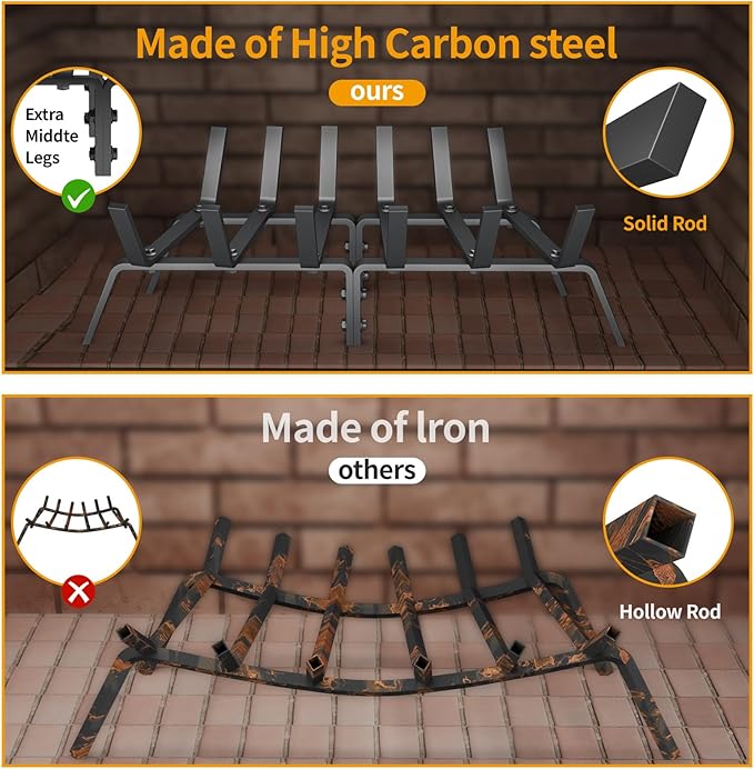 Fireplace Grate, 21 inch Solid Fireplace Log Holder, Heavy Duty Cast Iron Firewood Log Burning Rack Fire Grates for Inside Fireplace Accessories