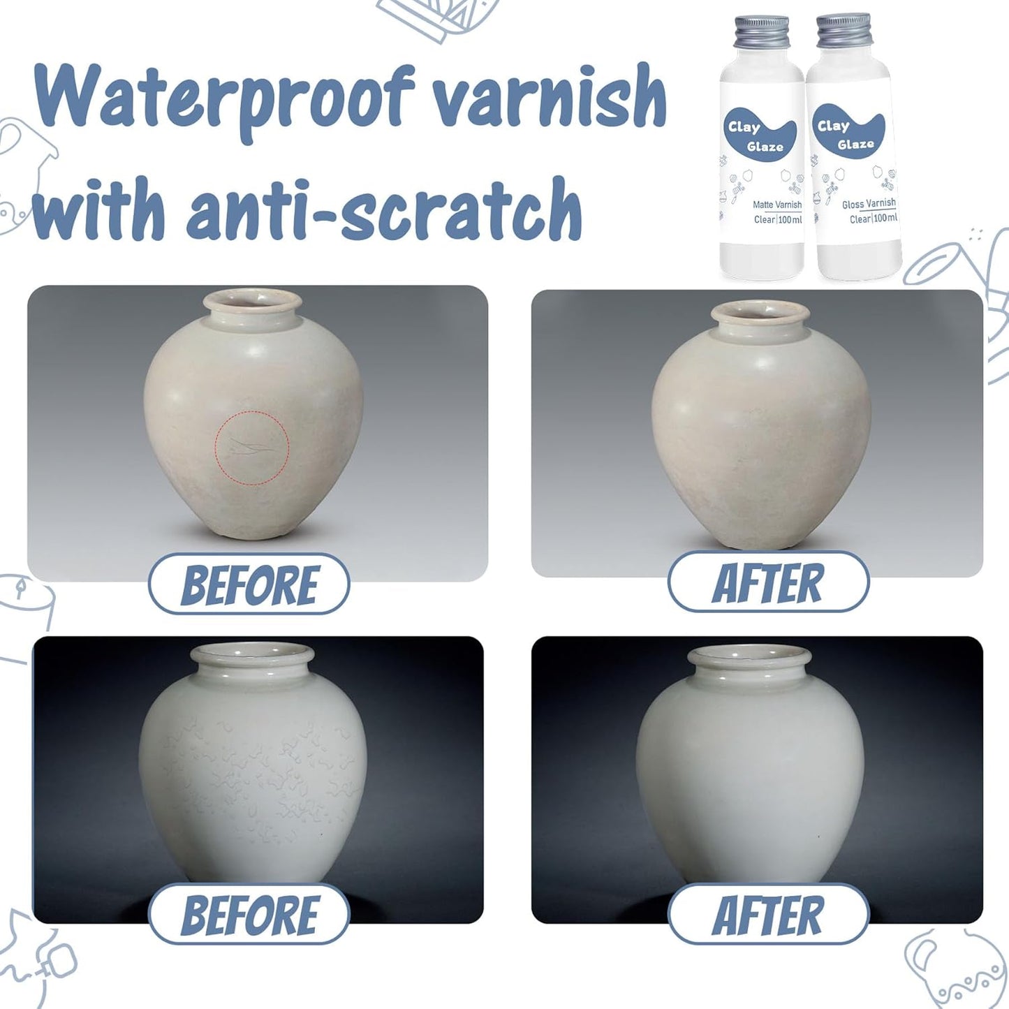 Air Dry Clay Glaze 100ml, Clay Varnish for Air Drying Clay, Clear Acrylic Varnish for Craft Pottery Waterproof & Gloss Finish