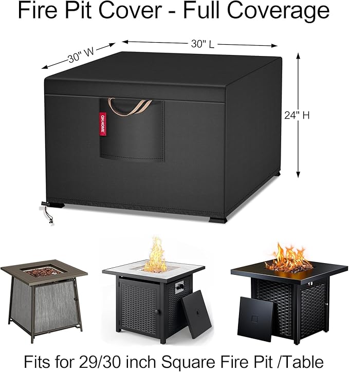 QH.HOME 29&30 Inch Fire Pit Cover Square for Propane Fire Pit Waterproof Heavy Duty Gas Fireplace Fire Pit Table Cover Fits Patio Fire Table