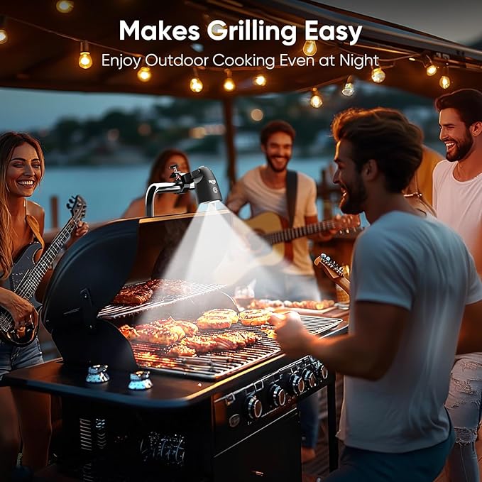 Grill Light BBQ Accessories: Upgraded 10 LEDs Bright Outdoor Grill Light - Unique Valentines Day Gifts for Him Mens Husband Dad - Flexible Rotation Adjustable C-clamp Smoker Grilling Accessories