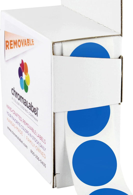 ChromaLabel 1 Inch Round Label Removable Color Code Dot Stickers, 1000 Labels per Dispenser Box, Dark Blue