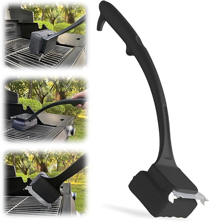 Steam Grill Brush Bristle Free with Scraper, BBQ Tool Cleaner Brush with Kevlar Cleaning Head for Outdoor Grill Accessories - Black, Grilling Gifts for Men Dad