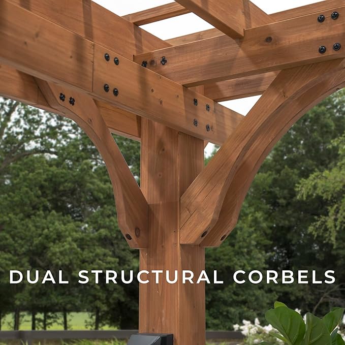 Backyard Discovery Beaumont 16' x 12' Traditional Cedar Wood Pergola Kit with Trellis Roof, All-Season Durability, High-Wind Rating, PowerPort, Shade for Outdoor Patio, Deck, Garden, and Entertaining