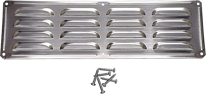 Stainless Steel BBQ Grill Air Vent with Screen - Outdoor Kitchen - Fire Pit or Smoker Shed Venting Cover 15" by 4-1/2"