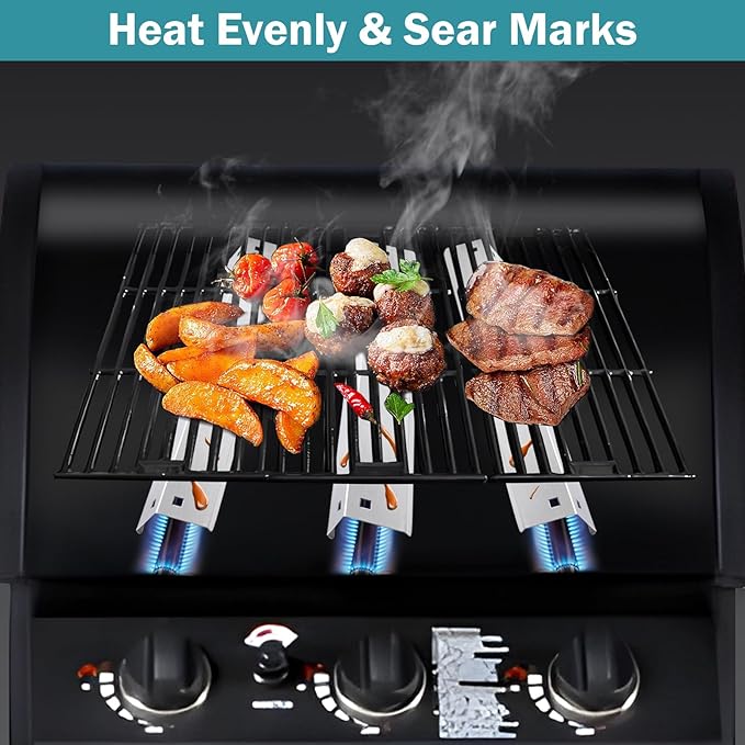 Criditpid Replacement Parts for Char Griller 5050, 5650, 5072, 3001, 3008, 3030, 4000, 5252, King Griller 3008, 5252, Cast Iron Grill Grates, Heat Plates, Burners and Igniters for Chargriller Parts