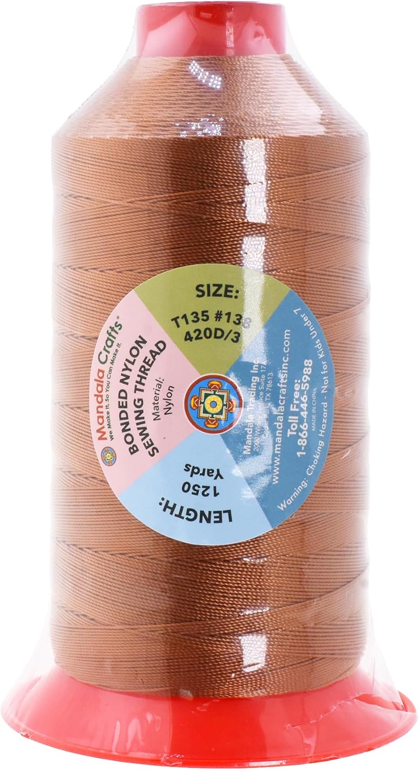Mandala Crafts Bonded Nylon Thread Bourbon Brown Heavy Duty Sewing Threads - 1250 YDs Size 138 420D T135 Tex 135 Thread for Leather Jeans Weaving Outdoor Marine Upholstery Threads