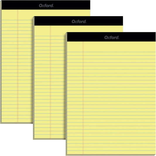 Oxford 8.5 x 11.75 Inch Legal Pads, 3 Pack, Wide Ruled on Both Sides, Canary Yellow Paper, 50 Perforated Sheets Per Writing Pad, Proudly Made in the USA (1017035)