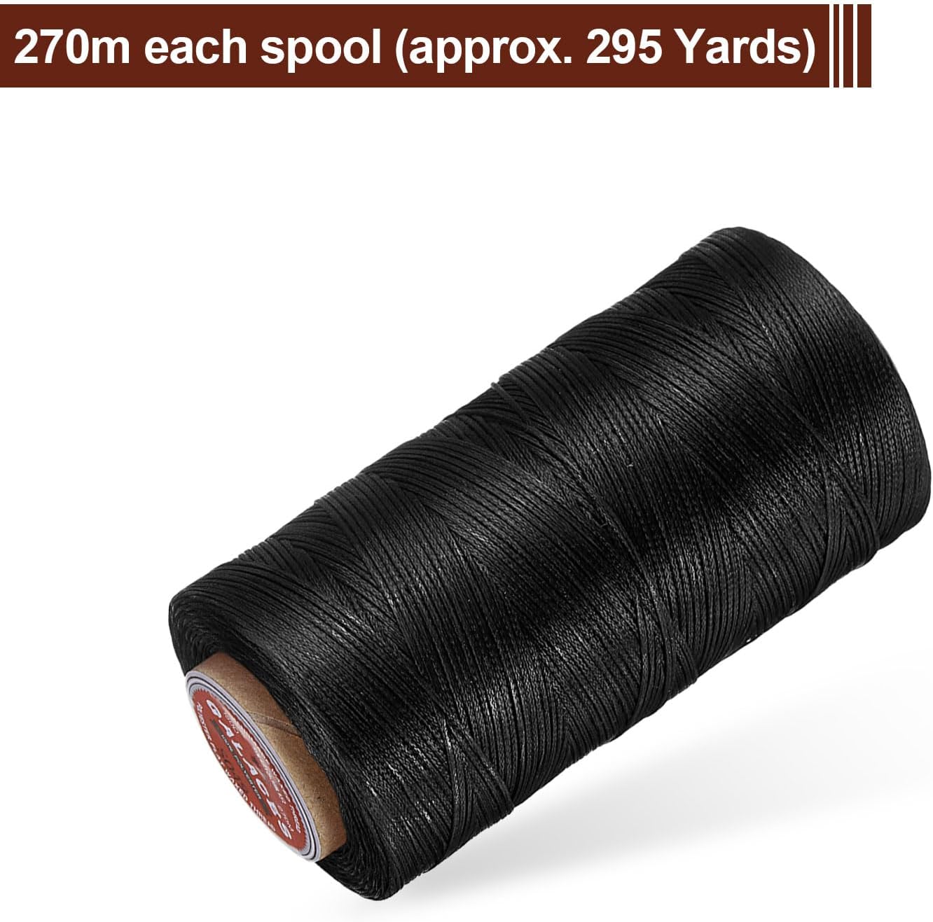 uxcell Flat Leather Sewing Waxed Thread, 270m / 295 Yards Polyester Wax String, 150D Wax Stitching Cord for Leather Crafts, Bookbinding, Bracelets Braided, Black