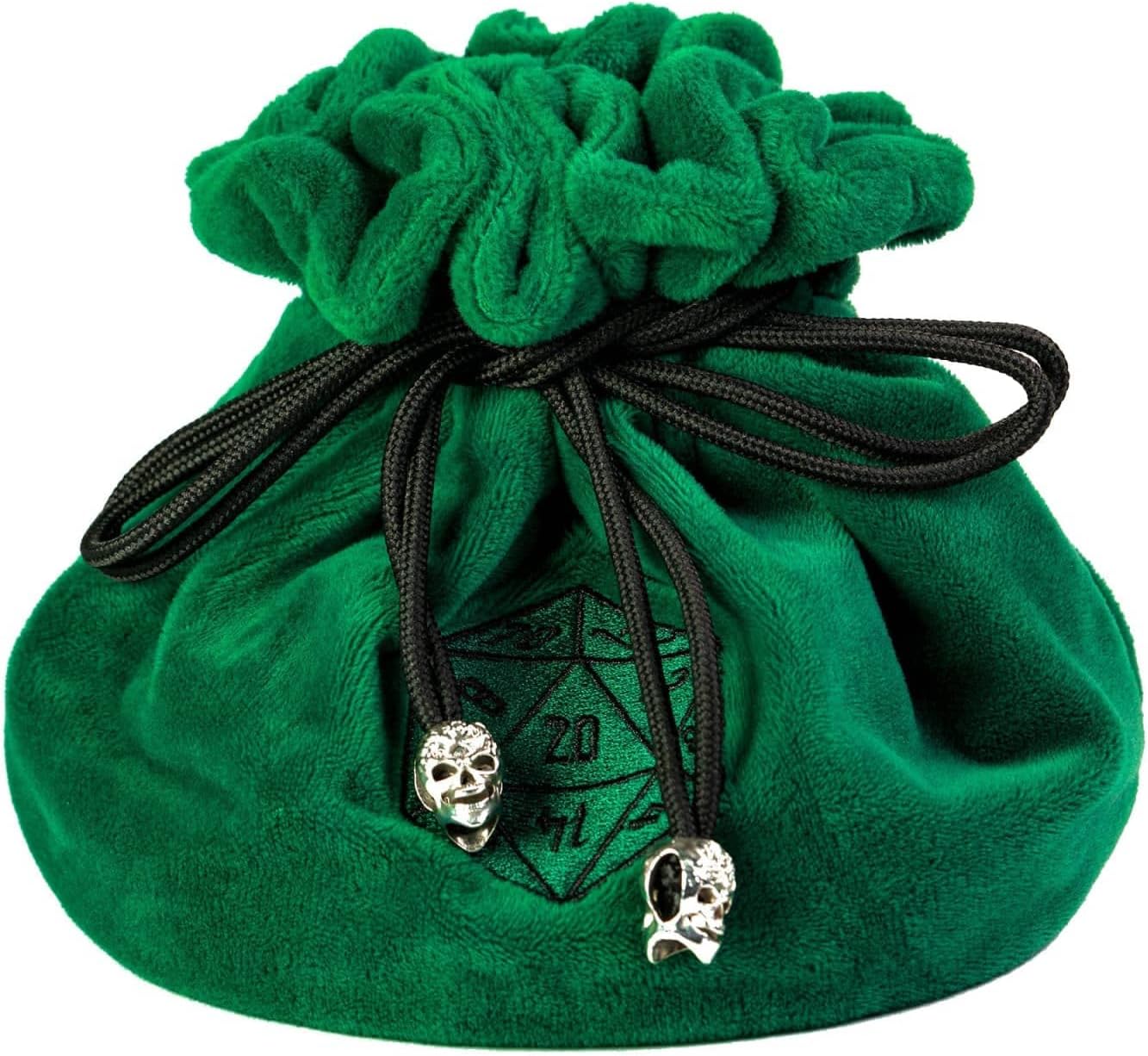 Large Dice Bags D&D with Pockets Green Storage Bag D20 Logo for DND RPG Game Dices (with 1lb Random DND Dice)