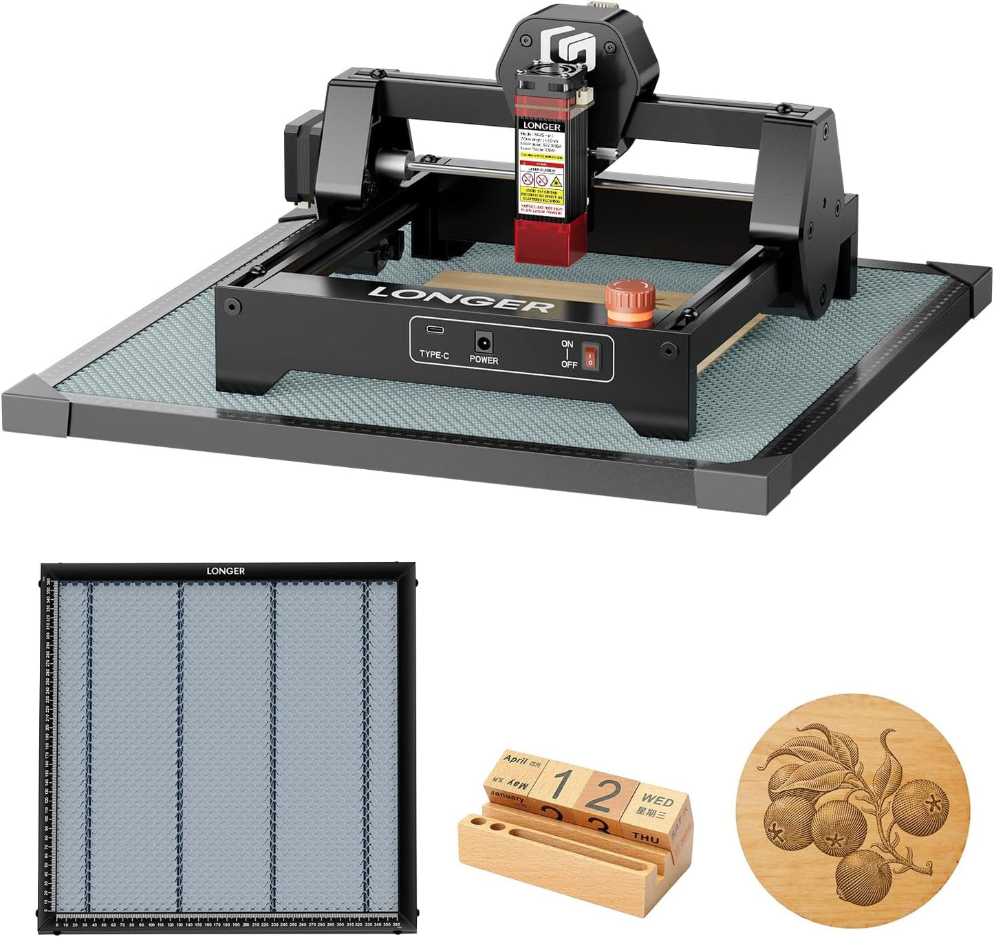 LONGER Ray5 mini 2.5W Laser Engraver with 15.7"x 15.7" Honeycomb Bed, 12000mm/min High-Speed Cutter for Wood, Metal, Acrylic, Leather, DIY CNC, 130x140mm Engraving Area, WiFi, Emergency Stop Safety