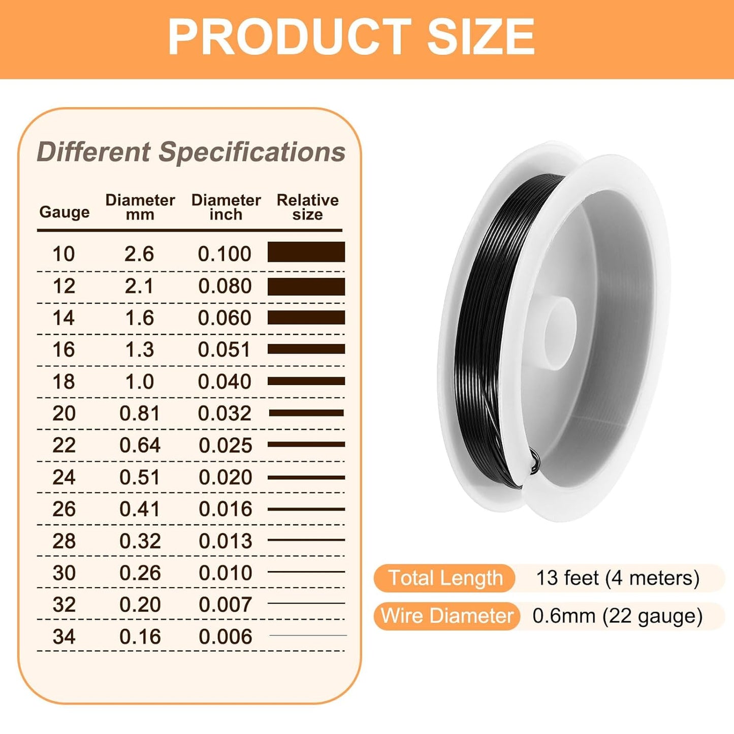 HARFINGTON 13ft Jewelry Wire, 22 Gauge (0.6mm) Brass Craft Soft Metal Tarnish Resistant Copper Beading Wire for Jewelry Making Supplies Crafting, Black