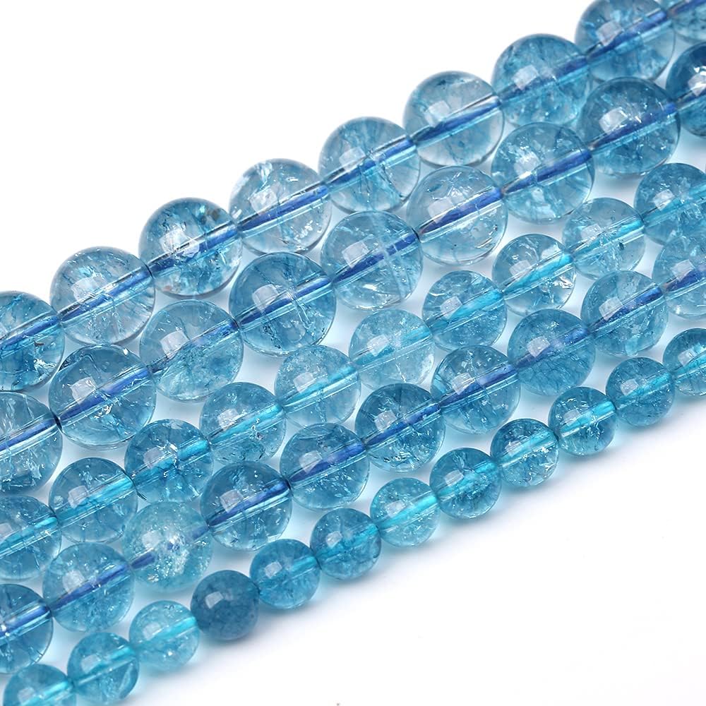 4mm 90pcs Blue Topaz Crystal Quartz Natural Stone Round Loose Beads for Jewelry Making DIY Bracelet Necklace Earrings (Blue Crystal, 4mm)