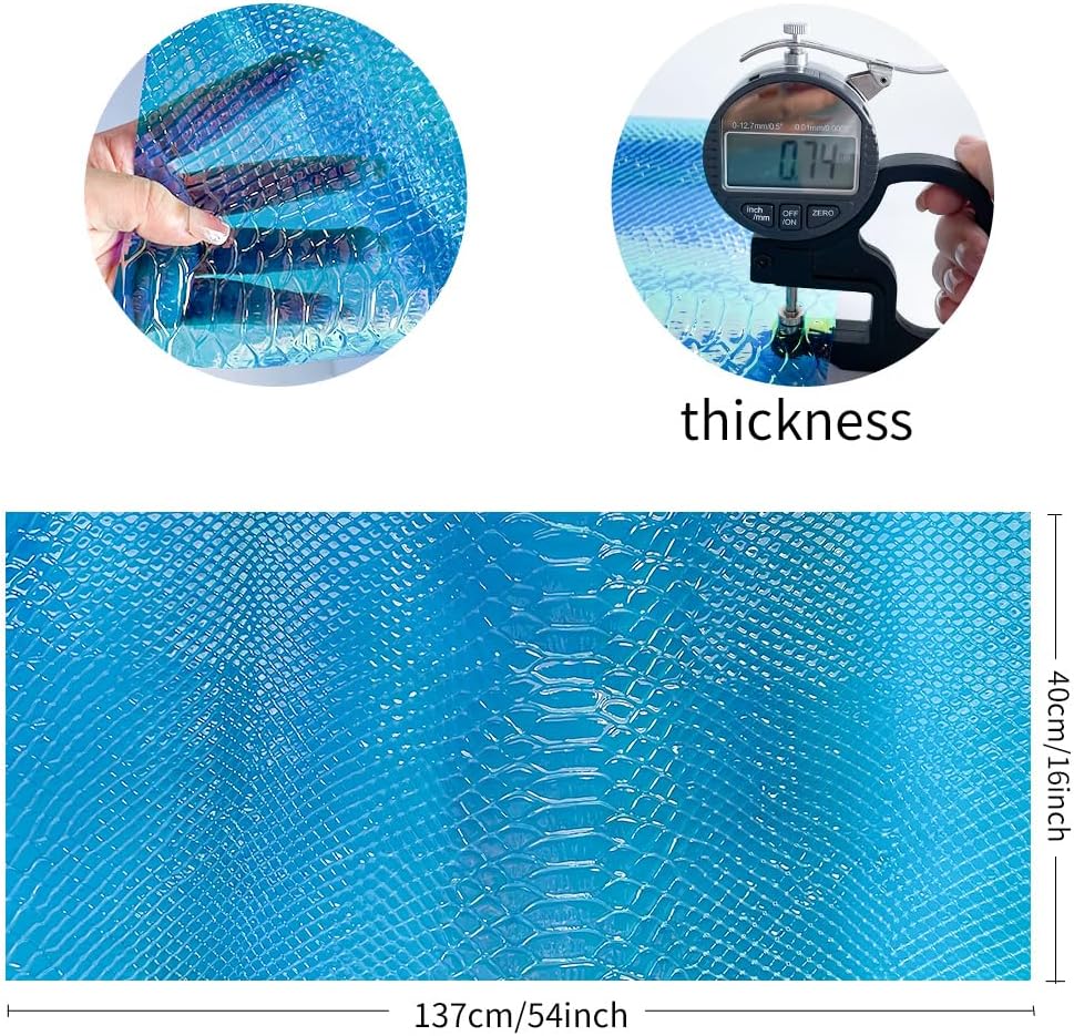 ONEART | Iridescent Transparent Embossed Vinyl Holographic Blue Clear PVC Vinyl Craft Fabric 16"×54" for Sewing DIY Projects-Snake Skin
