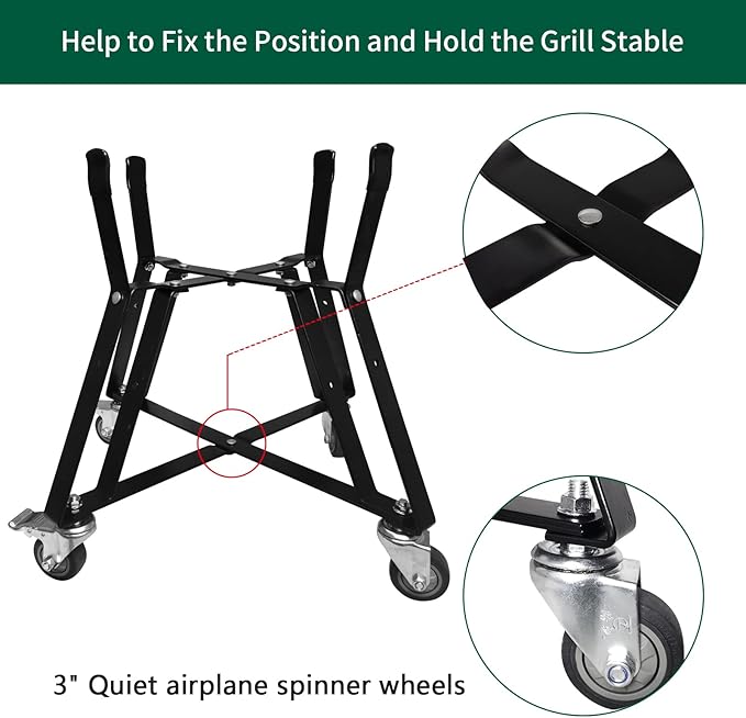 Medium BGE Nest,Grill Stand for BGE Accessories, Rolling Nest with Heavy Duty Locking Caster Wheels Powder Coated Steel for BGE Smoker Kamado Joe Grill Stand Accessories