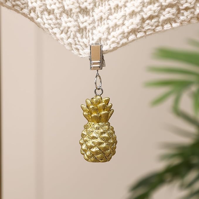 TwoFish Home Set of 4 Golden Pineapple Resin Tablecloth Clamps Golden Pineapple Handicraft Tablecloth Clips Pack of 4