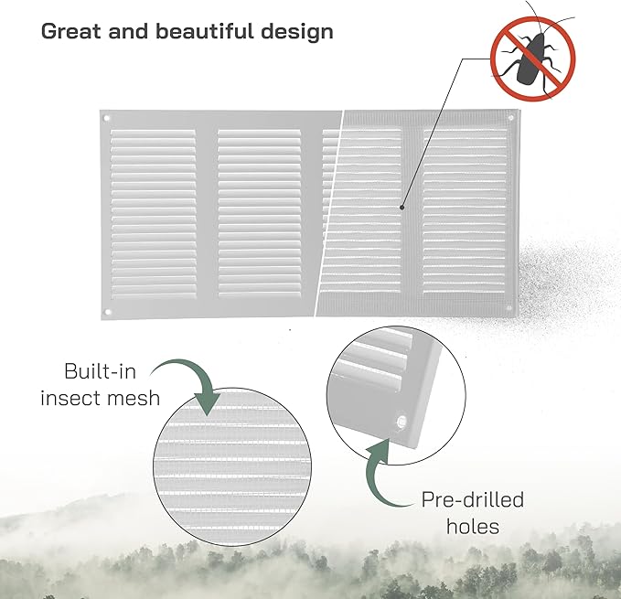 Vent Systems 16" x 8" Inch (Overall Dimensions) Pack of 2 - White - Air Vent Cover Metal Air Return Grill with Built-in Pest Guard Screen HVAC Vent Duct Cover for Home Improvement