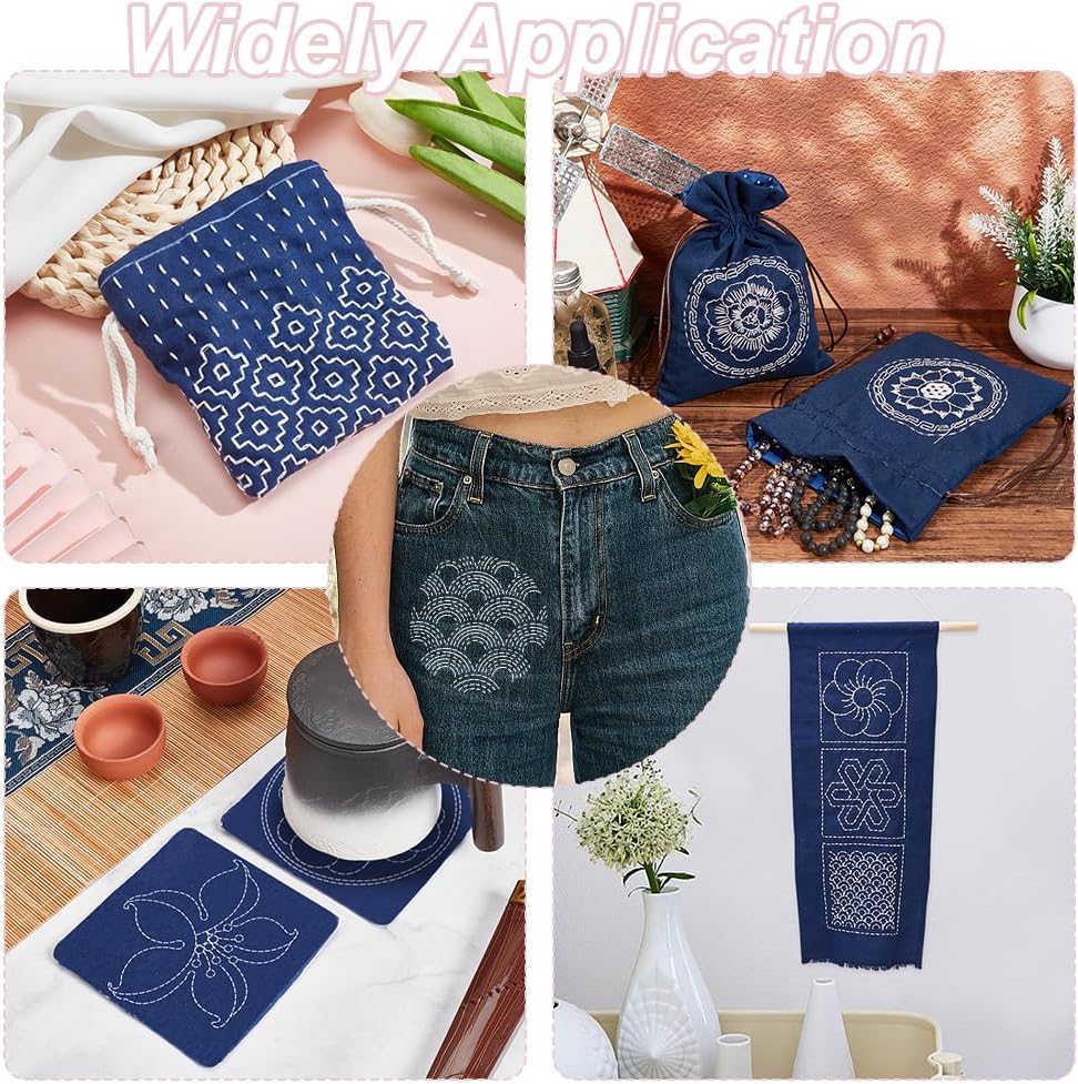 FREEBLOSS Sashiko Stencils - Geometric Embroidery Patterns for Drawing and Hand Quilting - 14x14cm