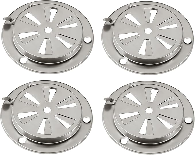 BBQ Smoker Air Vent Set, 4 Pieces Stainless Steel Grill Damper for Increased Airflow, Replacement Parts for Grill, Stove and Smoker