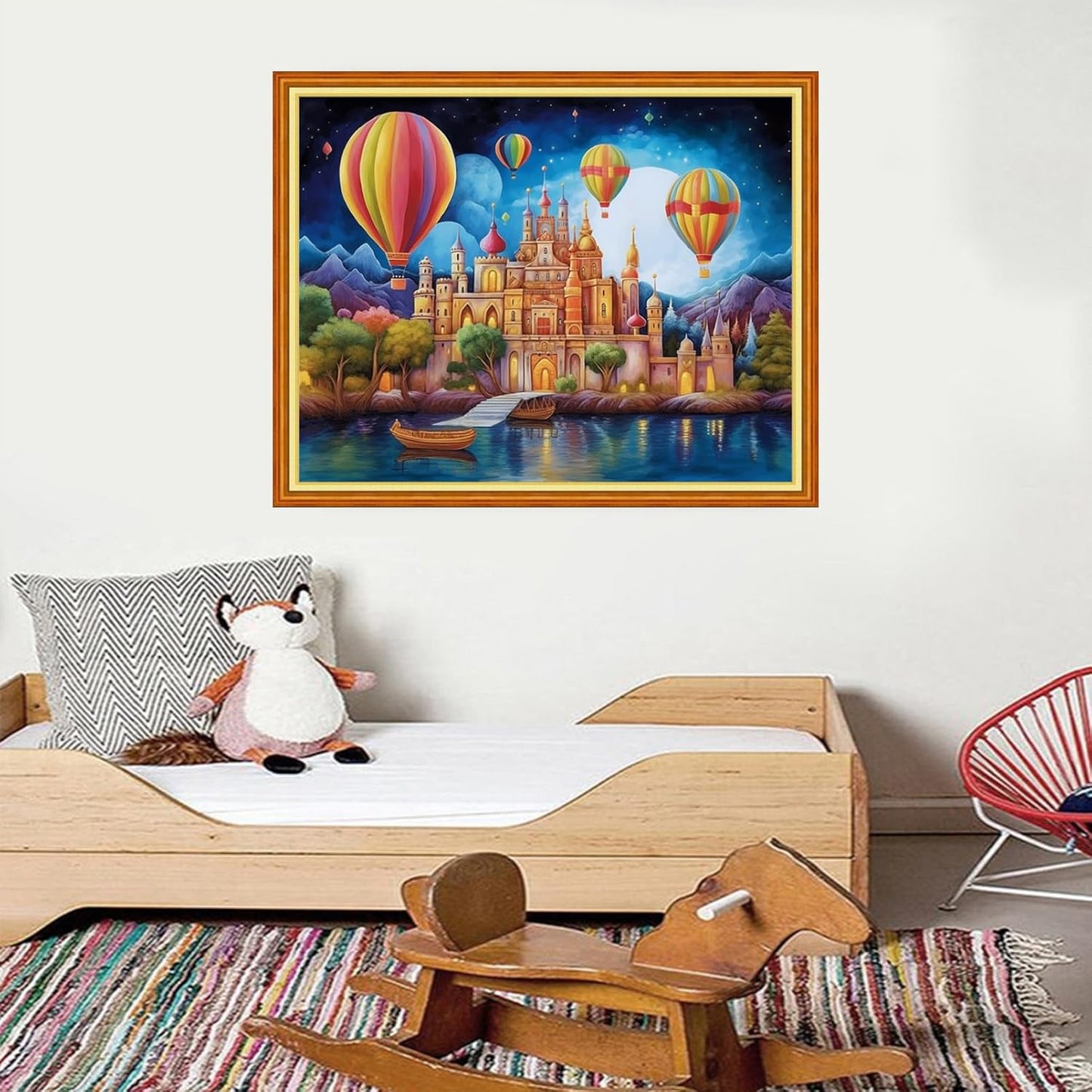 Foxdiviy Stamped Cross Stitch Kits for Beginners Full Range of Cross Stitching 11 CT Printed Cross Stitch Kits for Kids Adults Cross Stitch Patterns Needlepoint Kits-Castle hot air Balloon 16x20 inch