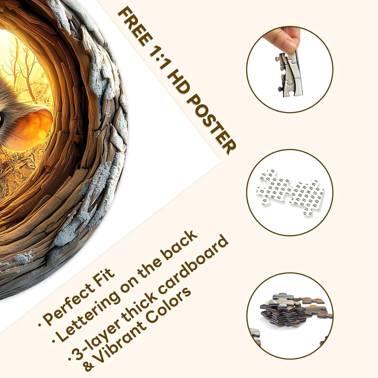 Round Puzzles for Adults 1000 Pieces, Hard Difficult Challenging Puzzles for Adults, 3D Cave Mouse Jigsaw Puzzles 1000 Pieces for Seniors, 3D Visual Flat Puzzle (26.6 x 26.6in)