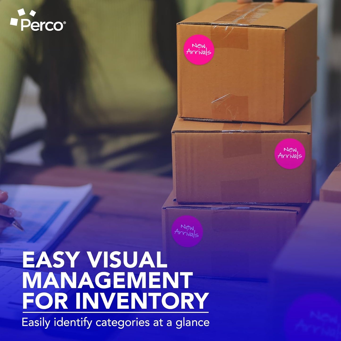 Perco Fluorescent Pink 3-Inch Round Circle Dot Sticker Labels with Easy Peel Perforation - 500 Labels per Roll - Strong Adhesion, Vibrant Colors for Organizing, Crafting & More - Made in USA