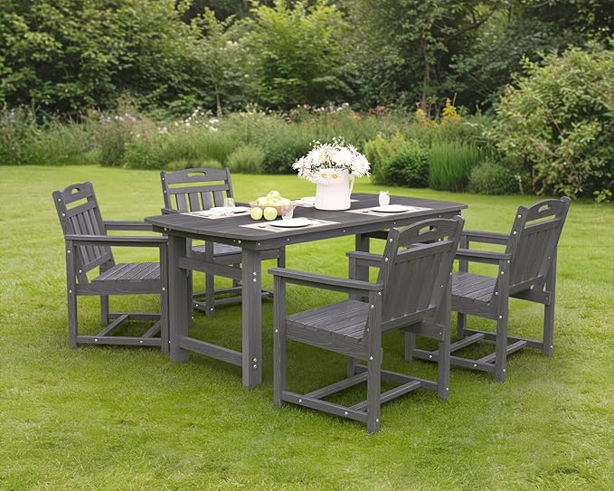 Ciokea HDPE Outdoor Patio Dining Chairs Set of 2, All-Weather Porch Chair with Wide Seat, Durable Outdoor Furniture for Backyard, Garden, Lawn & Poolside, Grey