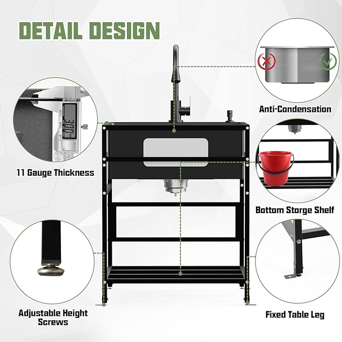 Black 25x22 Inch Freestanding Utility Sink-Stainless Steel Laundry Sink Practicality With Accessories Black Stainless Faucet,Soap Dispenser, SS Sink Grid For Laundry,Garage,Outdoor Kitchen,Garden...