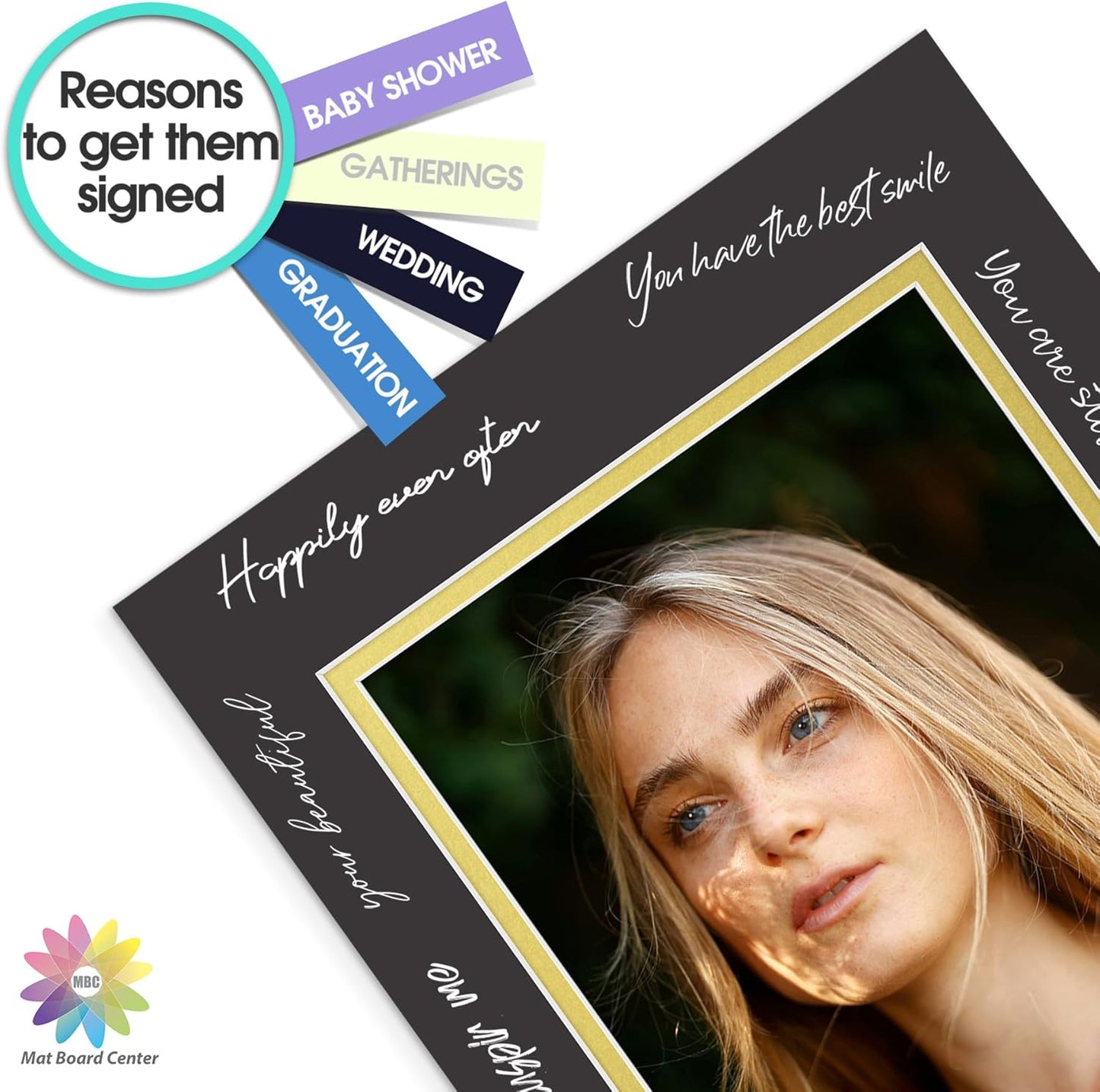 Mat Board Center, Double Mat - Acid Free, 8-ply Thickness, White Core - for Pictures, Photos, Framing (Black Over Gold, 11x14 for 8x10, Pack of 5)