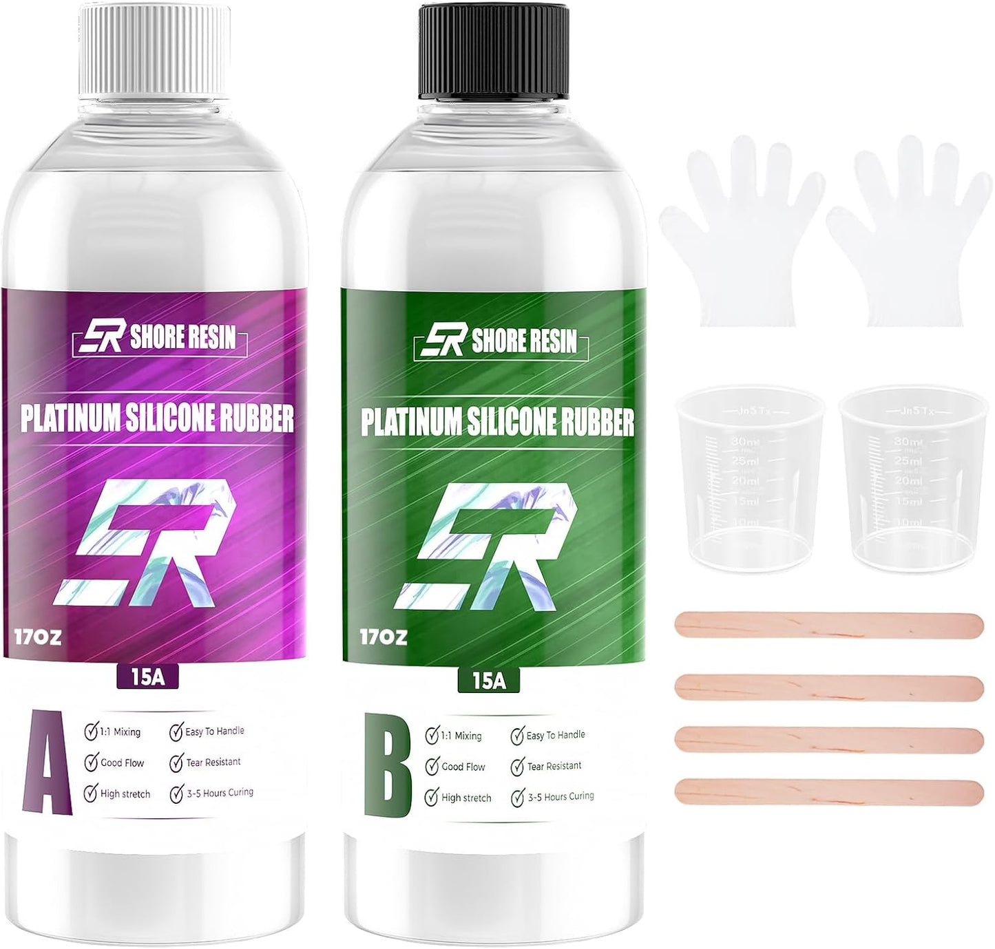 Silicone Mold Making Kit,34oz Platinum Silicone Rubber 15A Liquid Silicone Mixing Ratio 1:1 for Casting Resin Molds and DIY Jewelry Molds