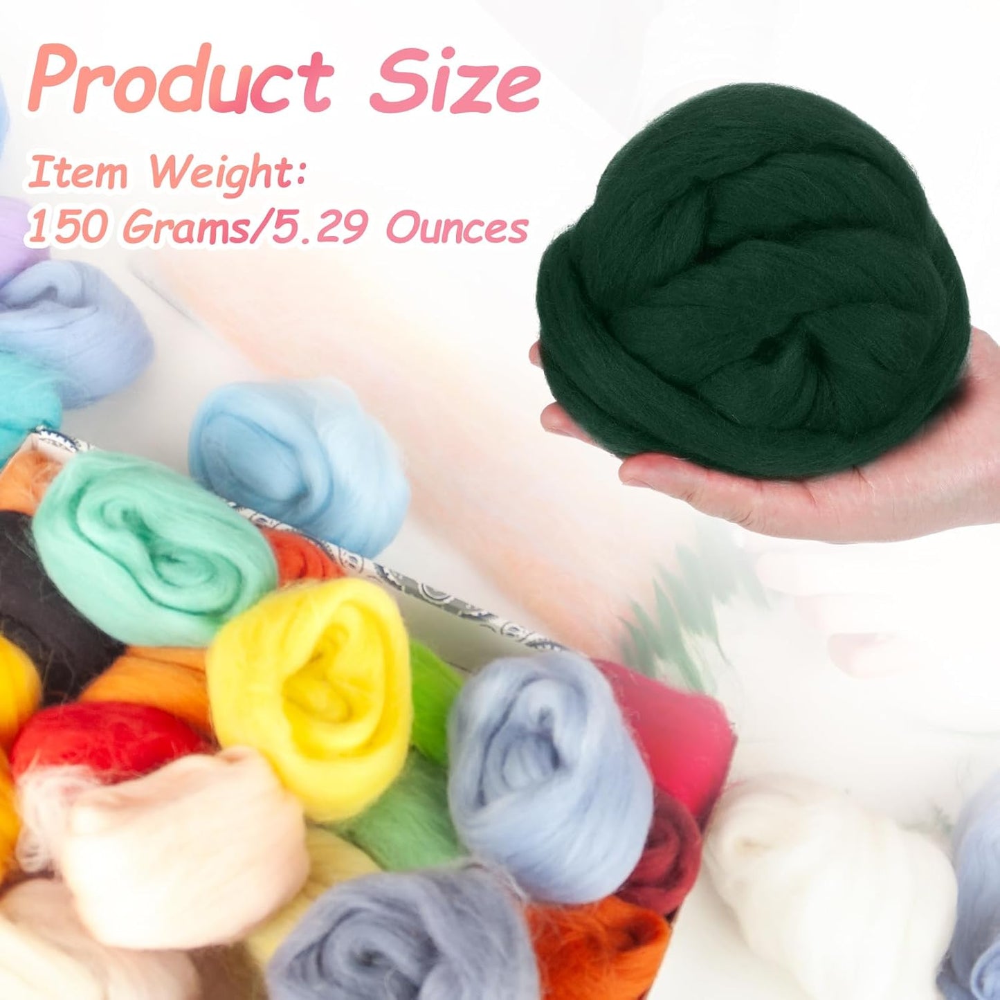 PATIKIL Wool Roving Yarn, 150G/5.3OZ Soft Felting Wool Pure Chunky Roving Yarn Bulk for Needle Felting Knitting Blanket Spinning Weaving DIY Craft, Dark Green