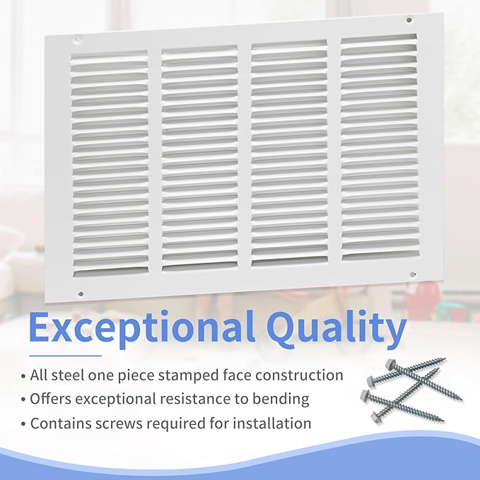 16"W x 10"H [Duct Opening Size] Steel Return Air Grille, Air Return Vent Cover for Ceiling and Sidewall - HVAC Air Vent Covers - [Outer Dimensions: 17.75"W x 11.75"H]