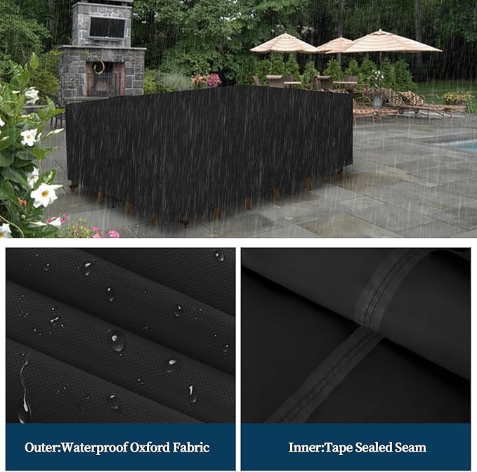 Easy-Going Rectangle Patio Furniture Cover Waterproof Outdoor Dining Table and Chair Cover Anti-UV Outside Sectional Sofa Set Covers (98"L x 78"W x 32"H, Black)