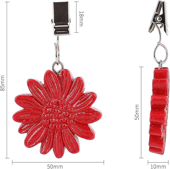TwoFish Home Set of 4 Red Sunflower Resin Table Cover Tablecloth Weights Clips Handicraft Tablecloth Clamps Pack of 4