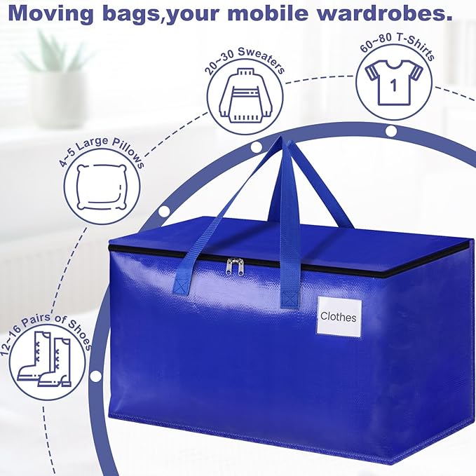 StorageRight Moving Bags-Heavy Duty Moving Boxes, Storage Totes with Zipper, Reinforced Handles and Tag Pocket-Collapsible Moving Supplies for moving, Storage and Travel 93L(Four Colors-6 Pack)