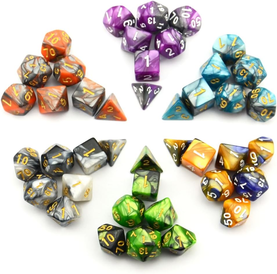 SmartDealsPro Double-Colors Polyhedral Dice Sets with Pouches for D&D DND RPG MTG Dungeon and Dragons Table Board Roll Playing Games D4 D6 D8 D10 D% D12 D20 (6-Color Sets)