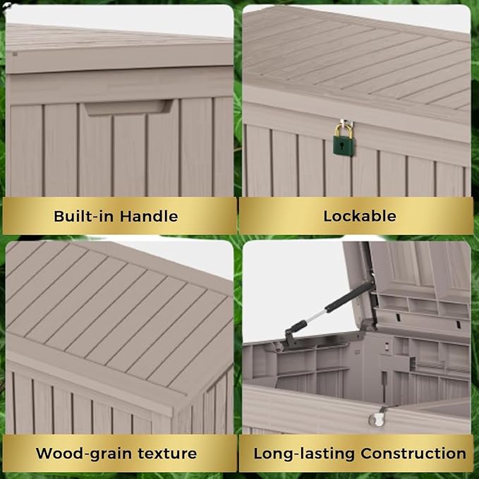 100 Gallon Resin Deck Box, Waterproof Outdoor Storage Box for Patio Furniture, Garden Tools, and Pool Accessories, Lockable UV-Resistant Storage Bin Bench Cabinet for Outside, Grey