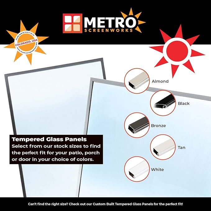 Metro Screenworks Framed Tempered Glass Panel for Porch & Patio Panels, Outdoor Enclosures, (33-1/8" x 34-3/8", Black) Enclose Your Porch with Tempered Glass Panels - Glass Panel Replacement