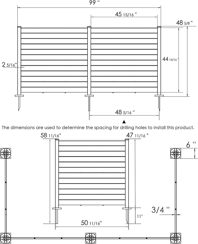 Kozyard 50" W x 48" H Outdoor Privacy Screens Aluminum Post, Air Conditioner Fence Panels, Pool Equipment Enclosure, Trash Can Screens Fence Kit for Outside Backyard Patio 4Panels