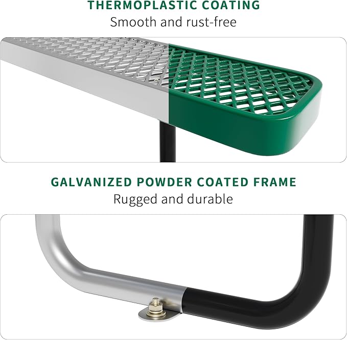 6FT Rectangular Metal Picnic Table for Outdoors, Commercial Steel Metal Picnic Tables, Heavy Duty Sturdy Picnic Tables Furniture Set for Patio Garden Courtyard BBQ, with Umbrella Hole, Green