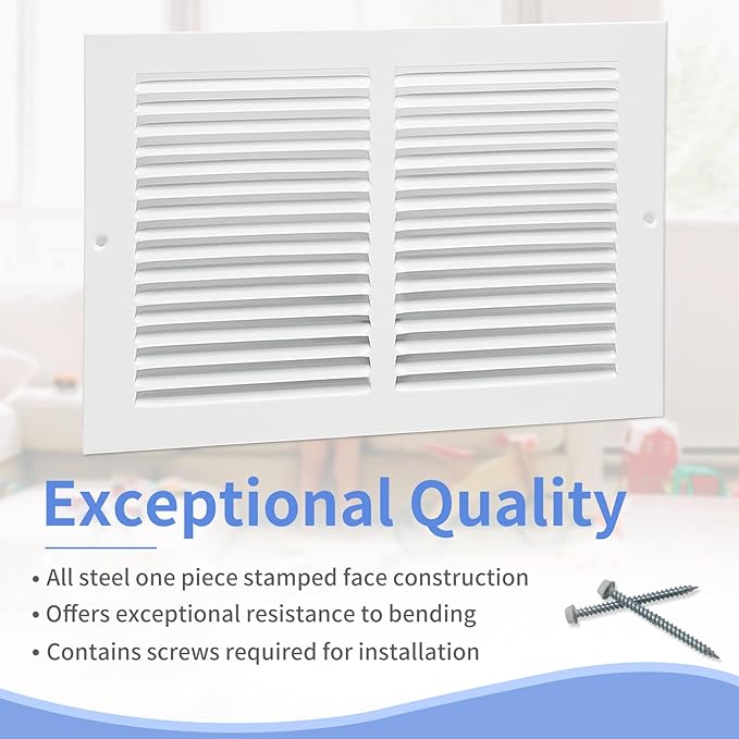 12"W x 8"H [Duct Opening Size] Steel Return Air Grille, Air Return Vent Cover for Ceiling and Sidewall - HVAC Air Vent Covers - [Outer Dimensions: 13.75"W x 9.75"H]