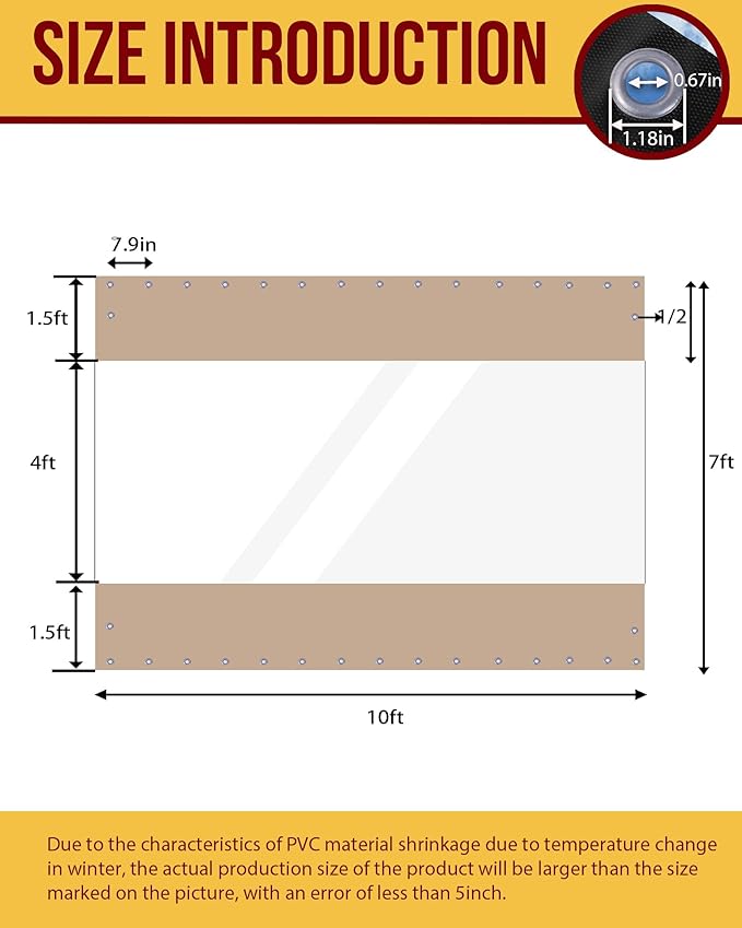 FoundGo 7'H x 10'W Vinyl Curtains for Patio 19oz, Outdoor Clear Vinyl Patio Enclosure,Heavy Duty Clear Tarp Waterproof PVC Tarps with Grommets for Pergola, Balcony,Porch,Gazebos，-4℉ Cold Resistant