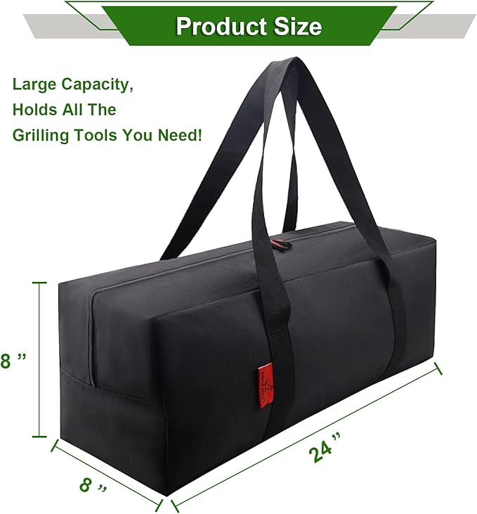 24" Grill Tool Organizer, BBQ Tool Storage Bag - Heavy-Duty Storage Bag Waterproof 600D Oxford, Folding Design Gift for Camping, Tailgates, Outdoor BBQ Parties (24" Lx8 Wx8 H)