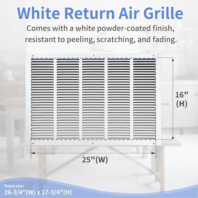 25"W x 16"H [Duct Opening Size] Steel Return Air Grille, Air Return Vent Cover for Ceiling and Sidewall - HVAC Air Vent Covers - [Outer Dimensions: 26.75"W x 17.75"H]