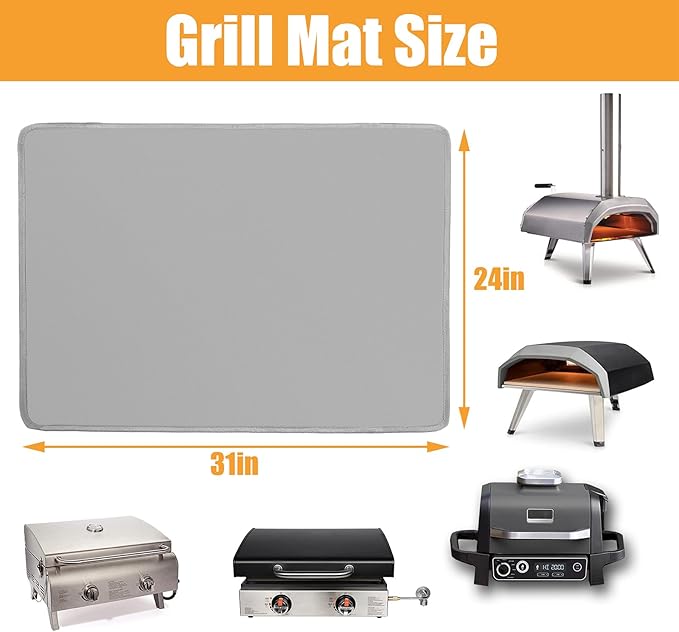 24 x 31 in Heat Resistant Grill Mats for Outdoor Tabletop Grill to Protect Your Prep Table and Outdoor Grill Table, Fire Proof & Water Proof & Oil Proof BBQ Mat - Grey(0.6mm)