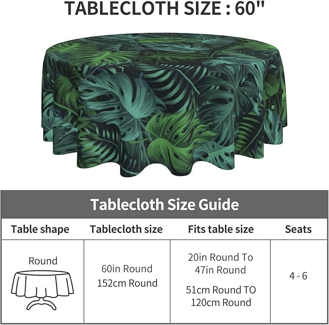 Frond Round Tablecloth Hemp Palm - Frond Tablecloth 60 Inch Waterproof Rustic Table Cloth Fabric Farmhouse Stripe Decorative for Picnic Party Holiday Home Indoor Outdoor