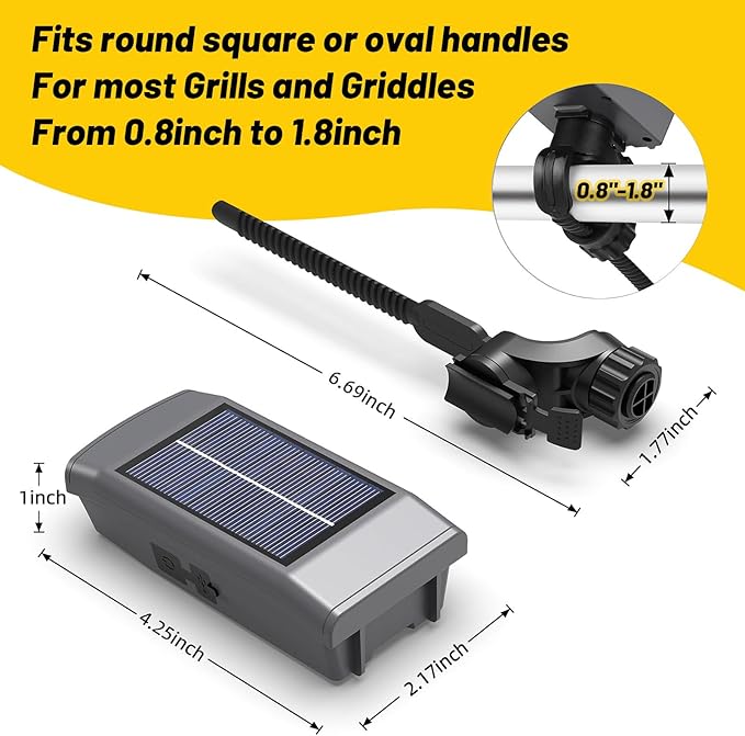 Grill Lights for Blackstone Weber Grills, USB-C Rechargeable Solar 360° Rotatable Automatic On/Off LED BBQ Light for Outdoor Barbecue, Waterproof Heat-Resistant Griddle Accessories