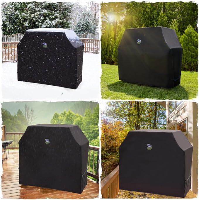 RUGGED RHINO 60 Inch Heavy Duty Grill Cover for Outdoor Grills, All Season Three Layer Waterproof UV Resistant Windproof Gas BBQ Covers, Compatible for Weber Char-Broil Pit Boss Traeger and More Black