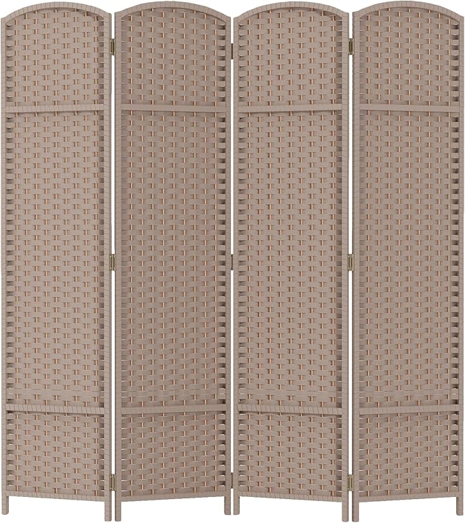 Room Divider 4 Panel Screen 5.6 Ft Tall Partition Room Dividers Beige Privacy Screens Folding Room Separation Free Standing Waterproof Wood Frame Wall Divider