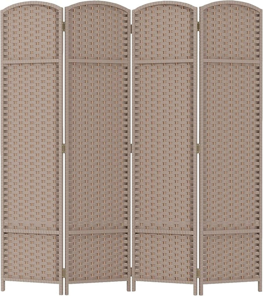Room Divider 4 Panel Screen 5.6 Ft Tall Partition Room Dividers Beige Privacy Screens Folding Room Separation Free Standing Waterproof Wood Frame Wall Divider